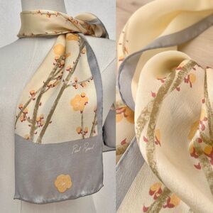 Vintage Paul Bernard Made in Japan 100% Silk Botanical Blossoms 9x50 Neck Scarf